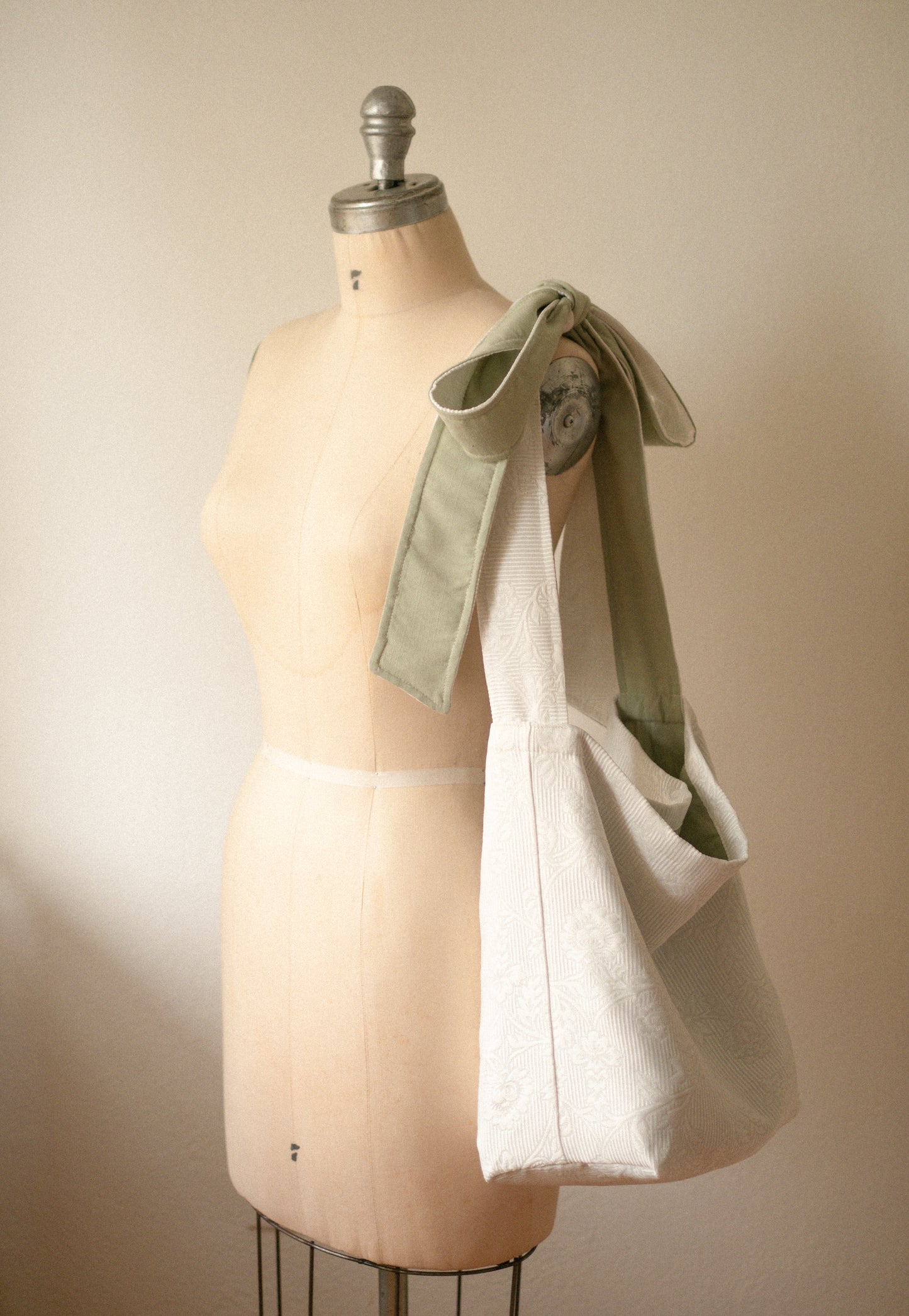 NEW♡ Handmade Ribbon slouchy tote bag - evergreen