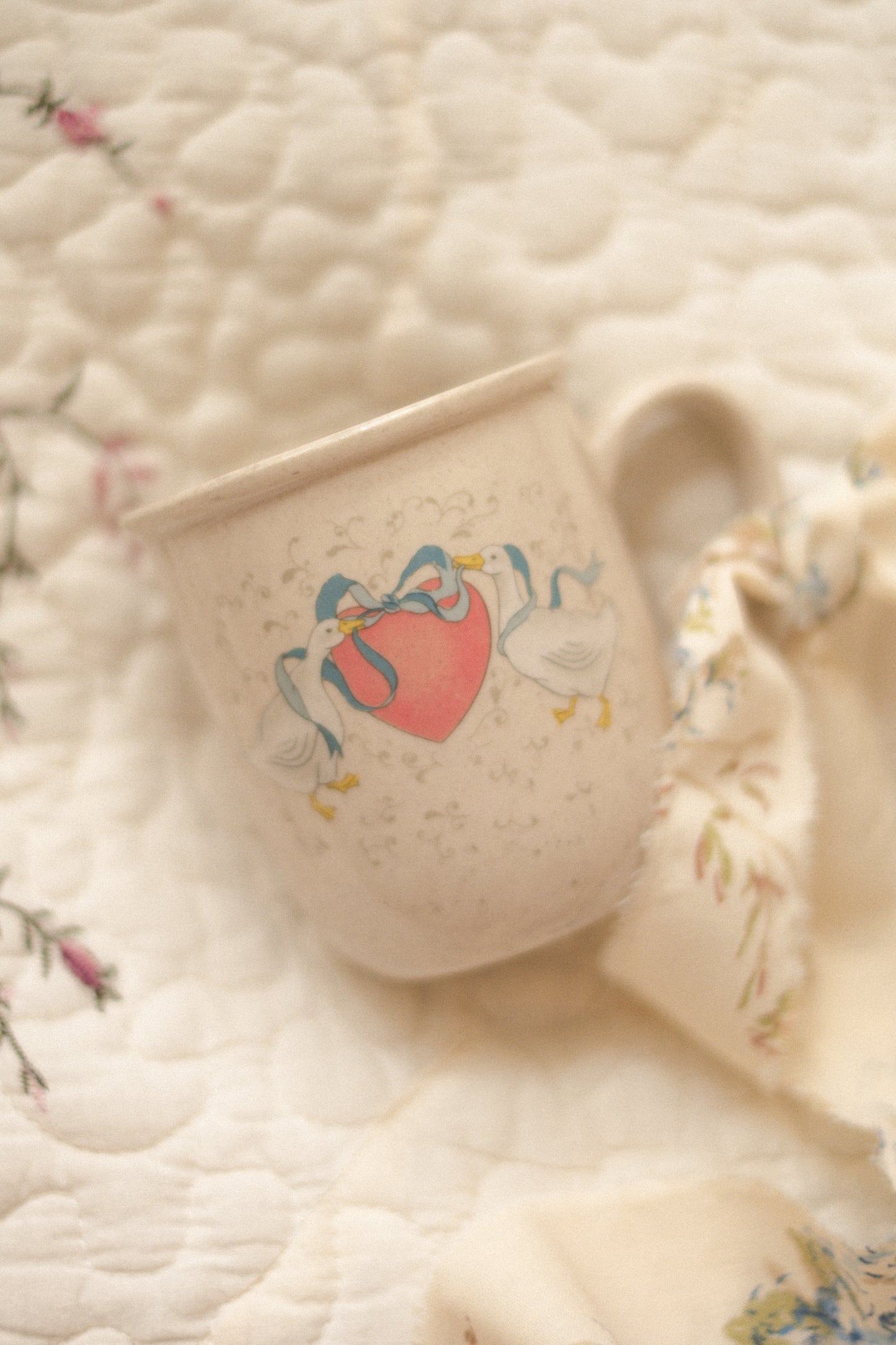 Vintage ceramic heart goose mug ♡