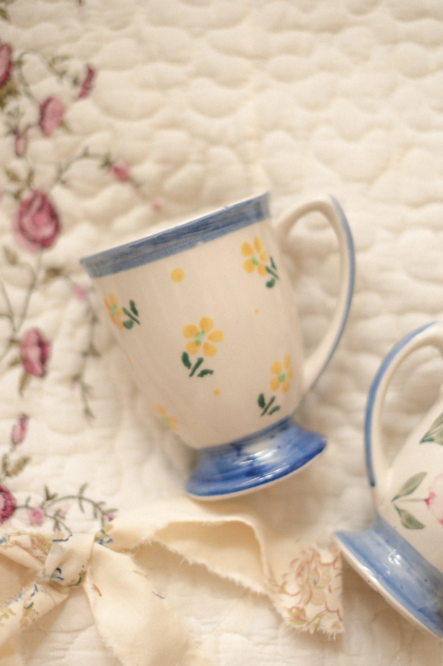 Vintage ceramic floral mugs - set of two