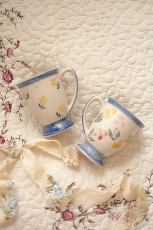 Vintage ceramic floral mugs - set of two