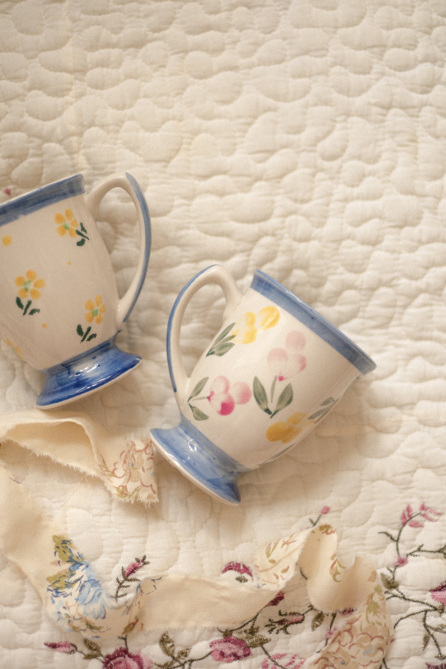 Vintage ceramic floral mugs - set of two