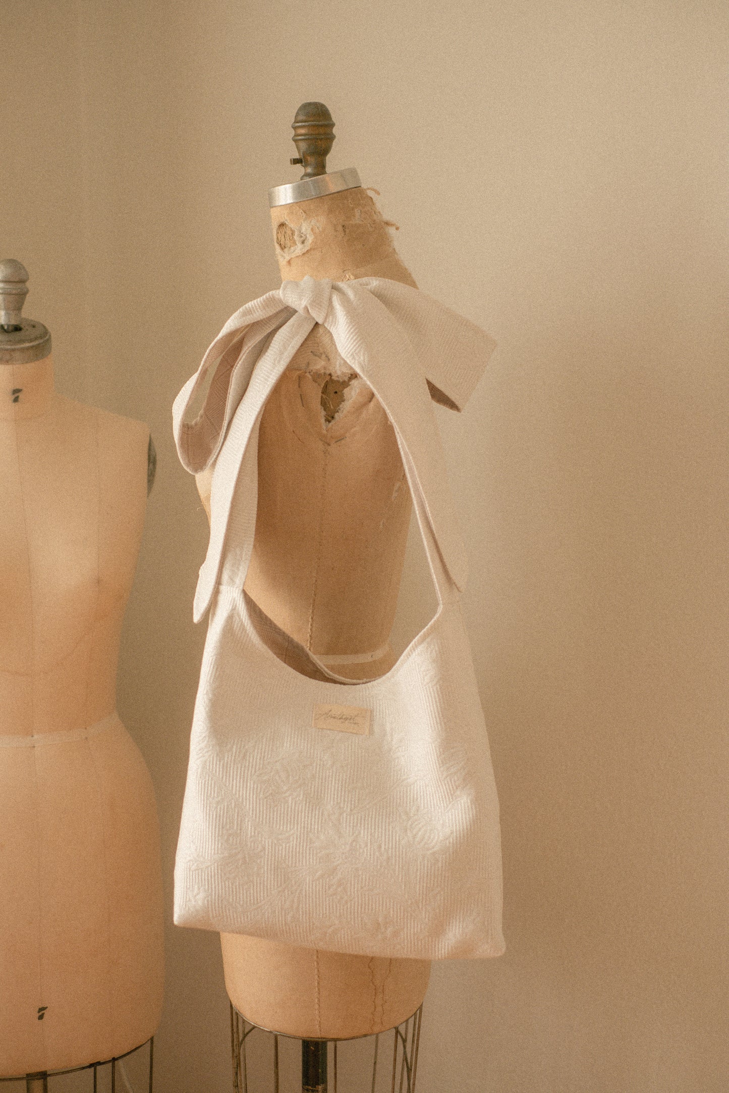 Handmade Ribbon reversible tote - latte