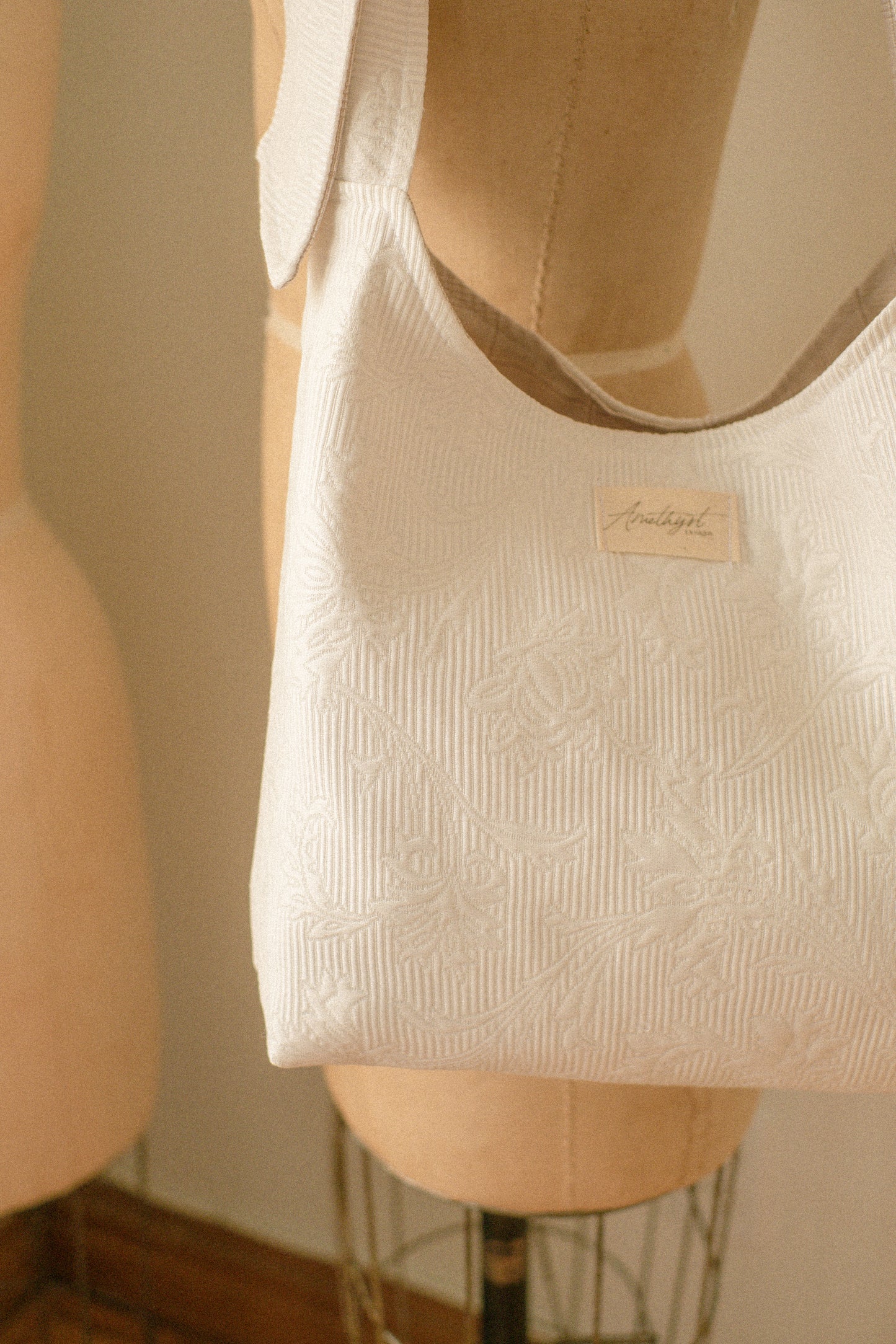 Handmade Ribbon reversible tote - latte