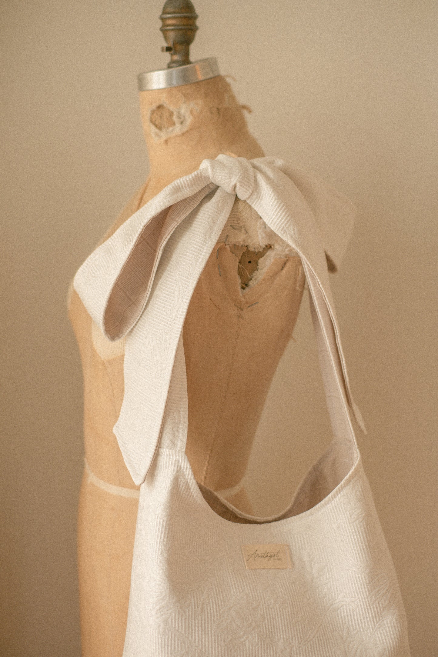 Handmade Ribbon reversible tote - latte