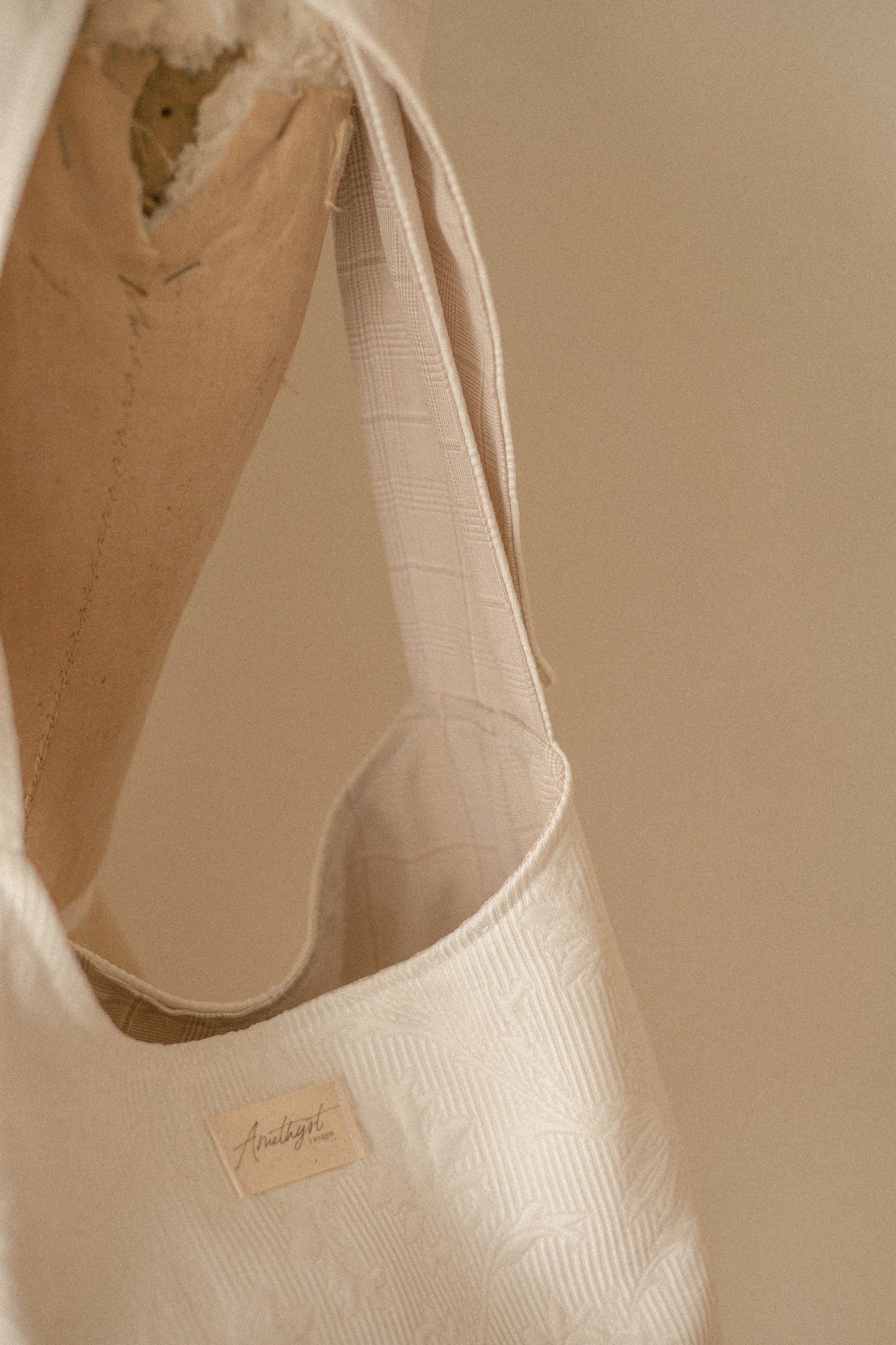 Handmade Ribbon reversible tote - latte