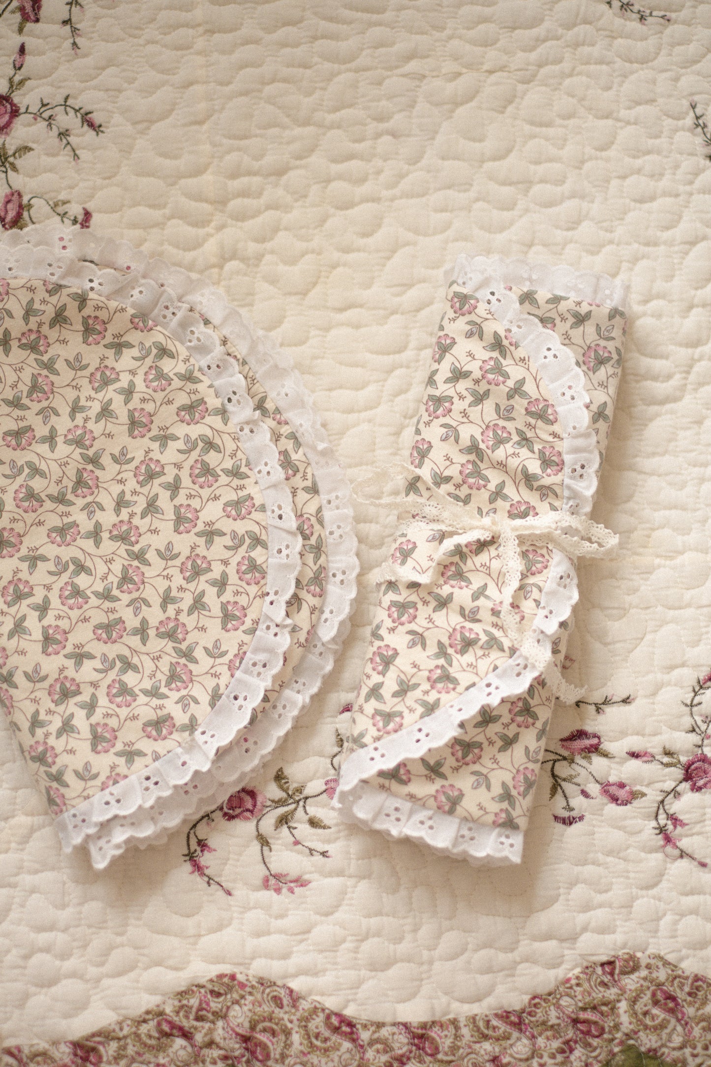 Vintage quilted lacey placemats (set of four)