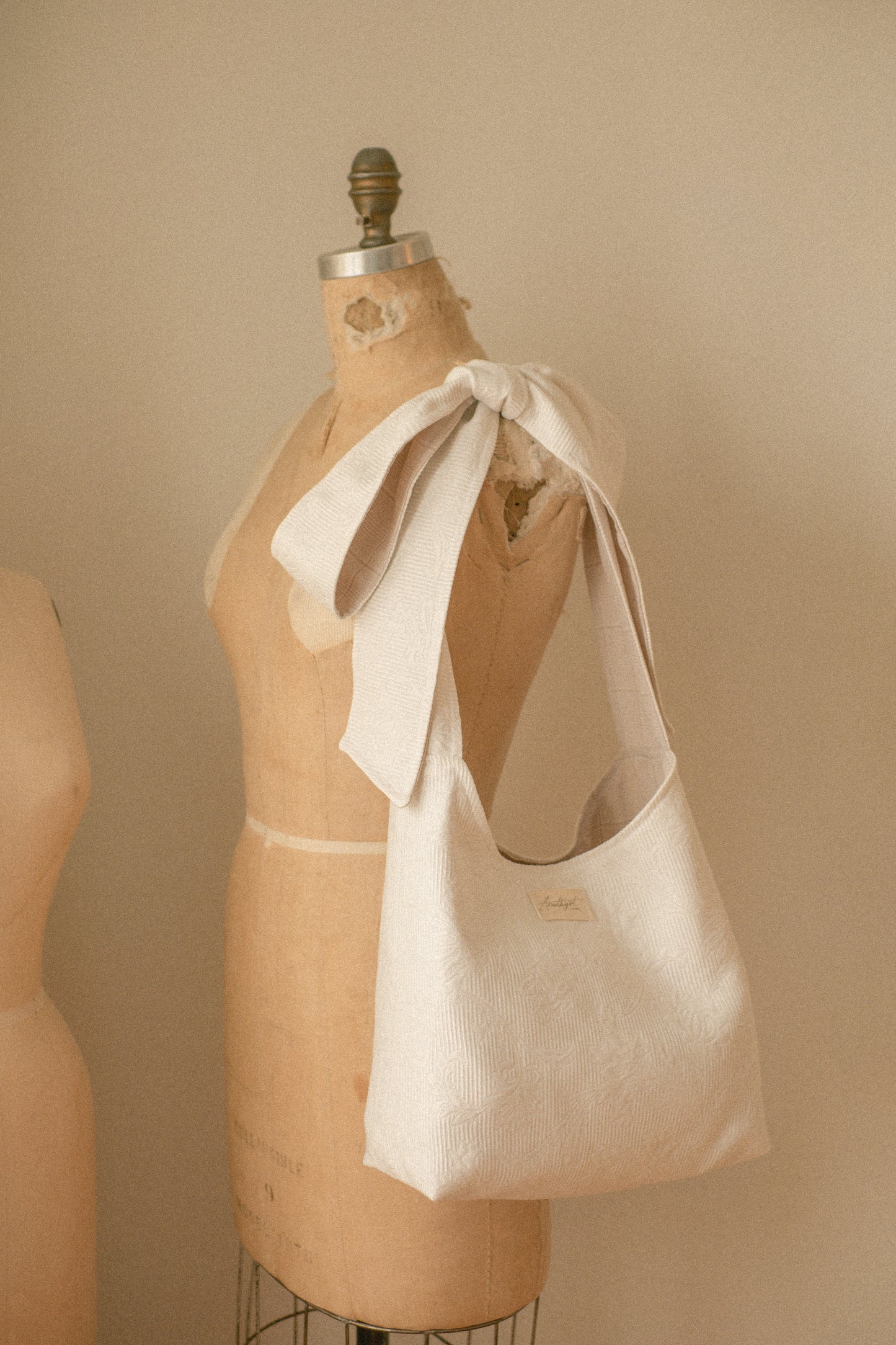 Handmade Ribbon reversible tote - latte