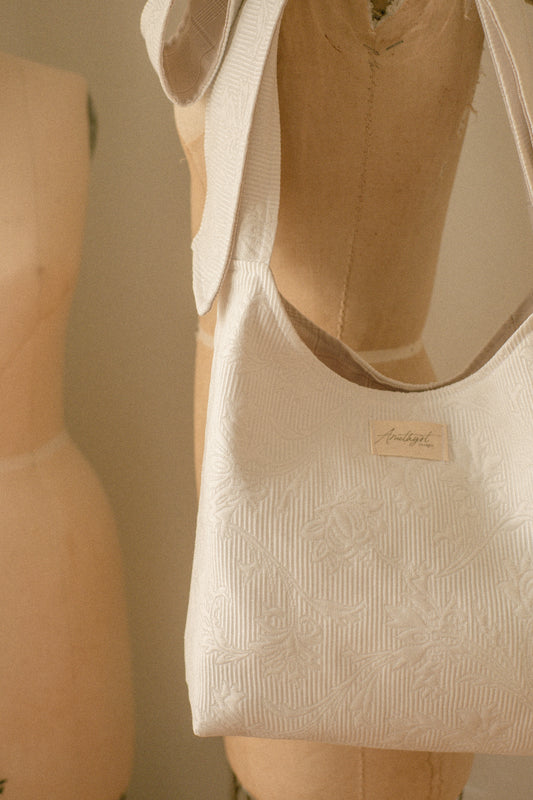 Handmade Ribbon reversible tote - latte