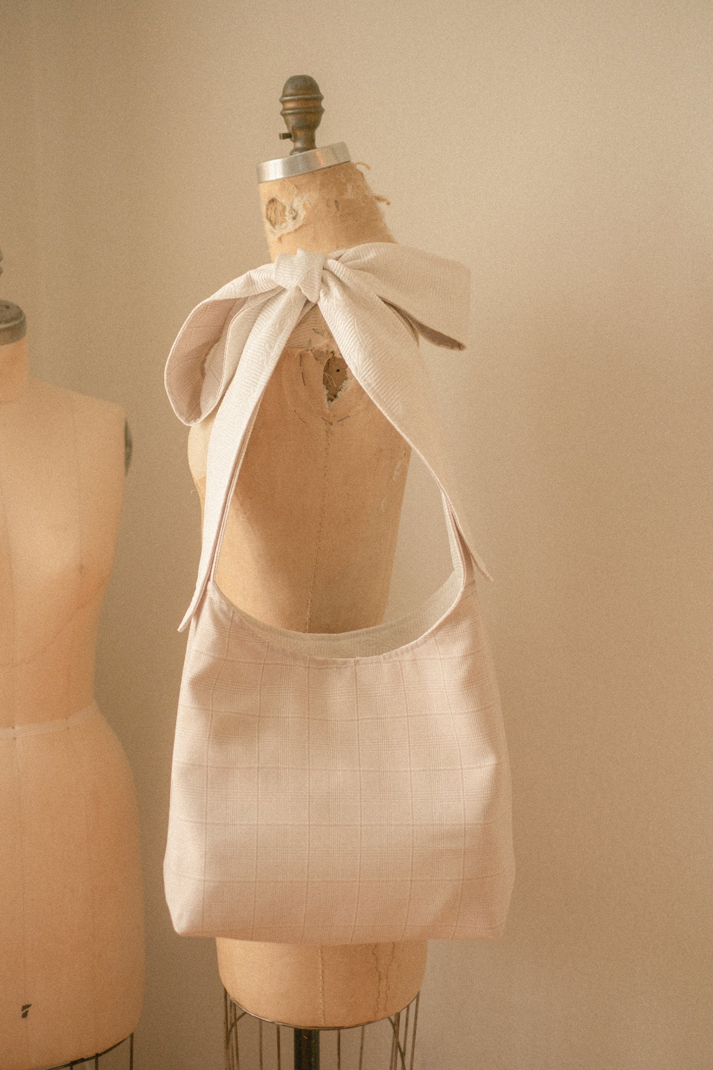 Handmade Ribbon reversible tote - latte