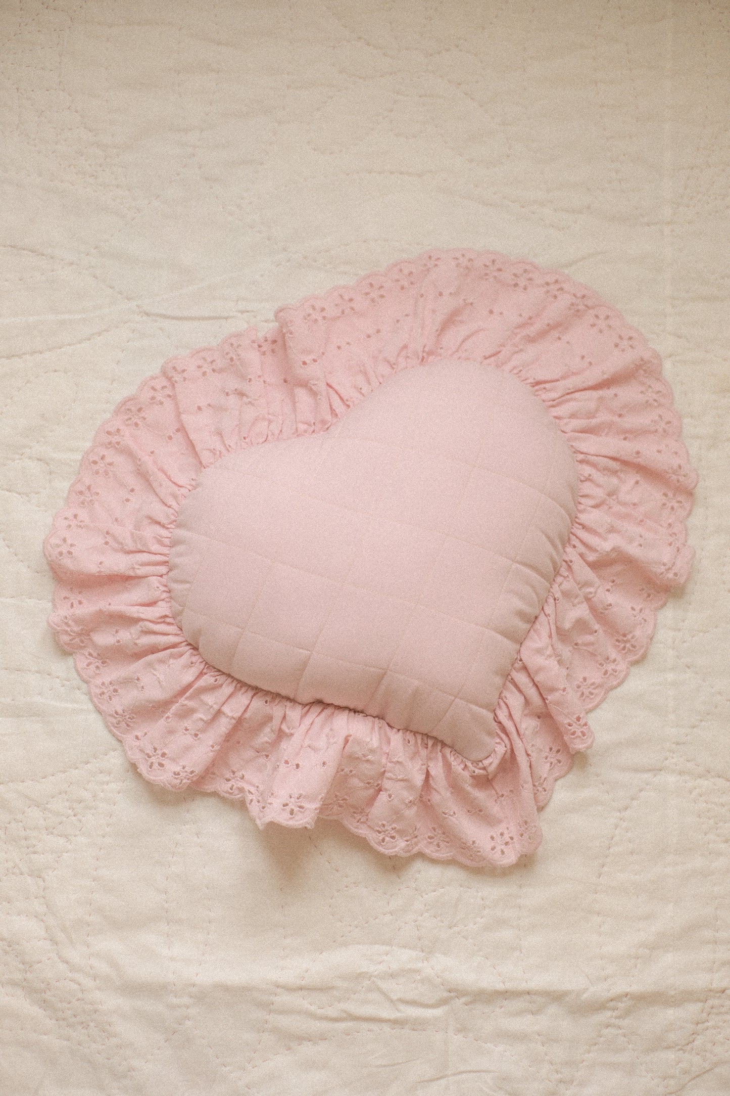 Handmade ruffled heart pillow - rosebud