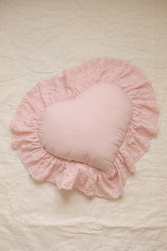 Handmade ruffled heart pillow - rosebud