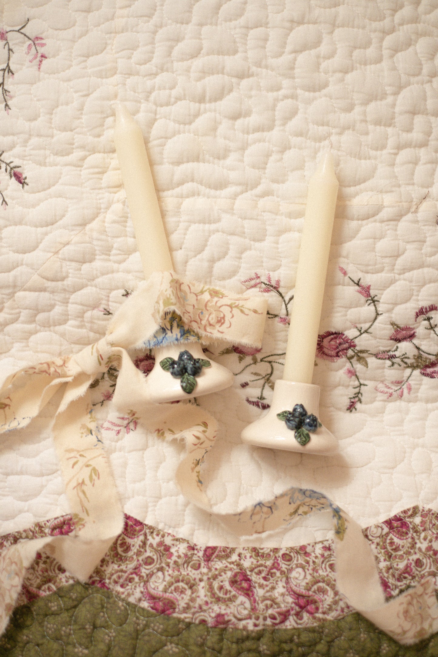 Vintage handmade blueberry candlesticks ♡ set of two
