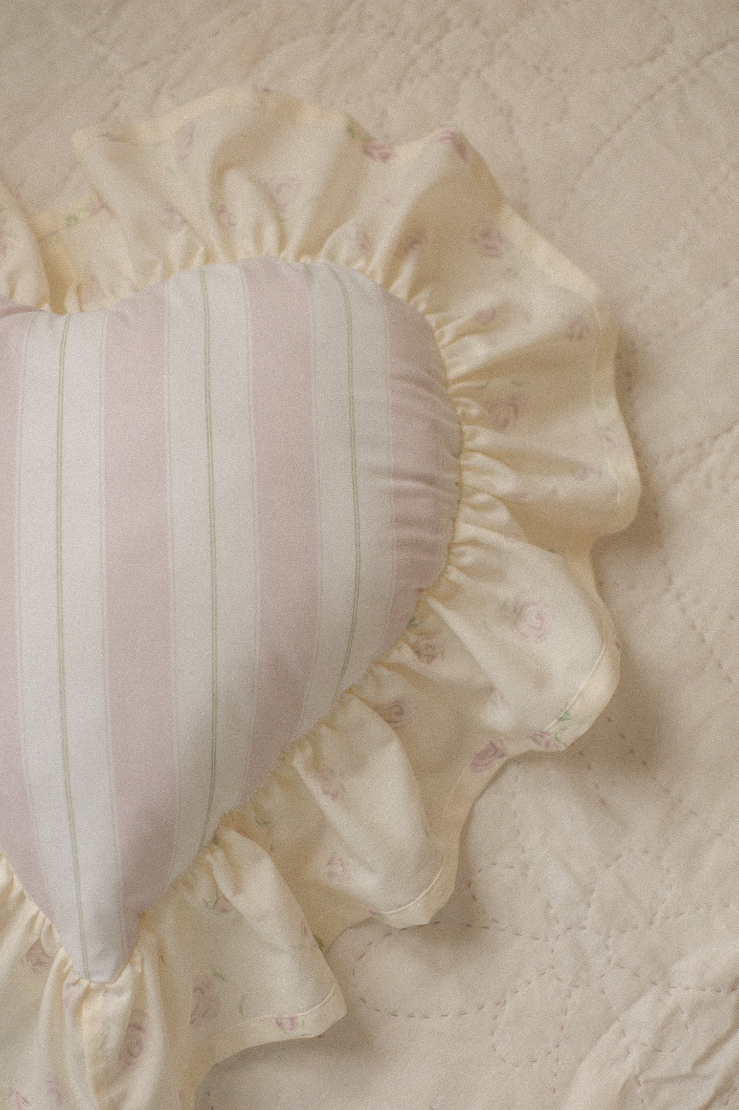 Handmade ruffled heart pillow - rosette