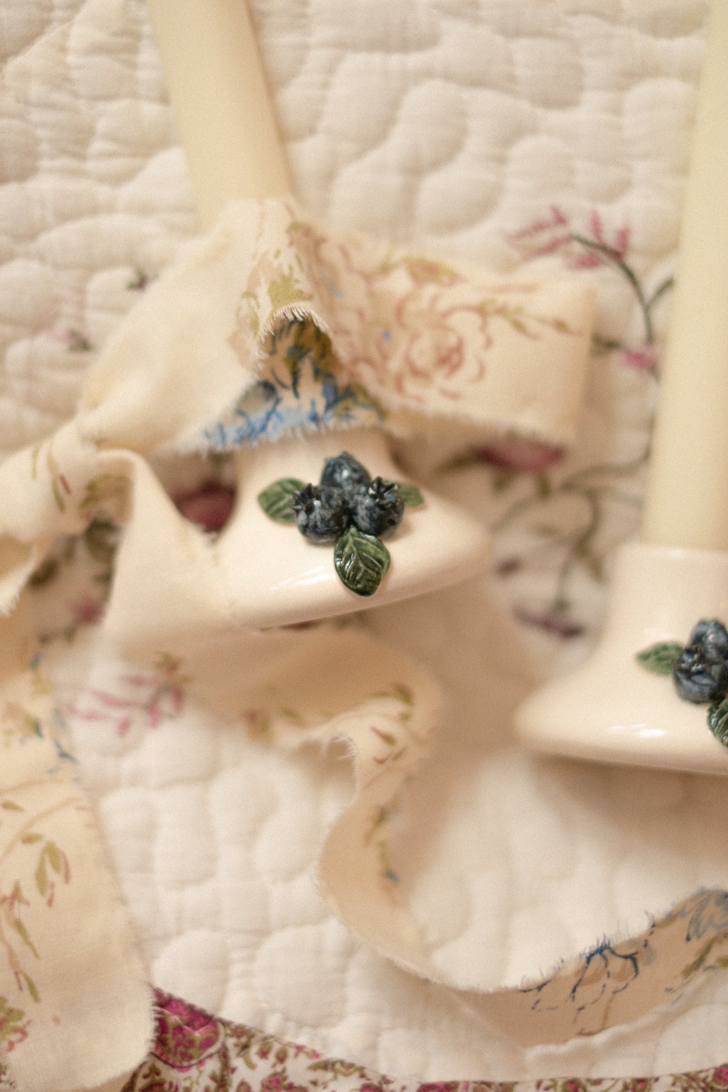 Vintage handmade blueberry candlesticks ♡ set of two