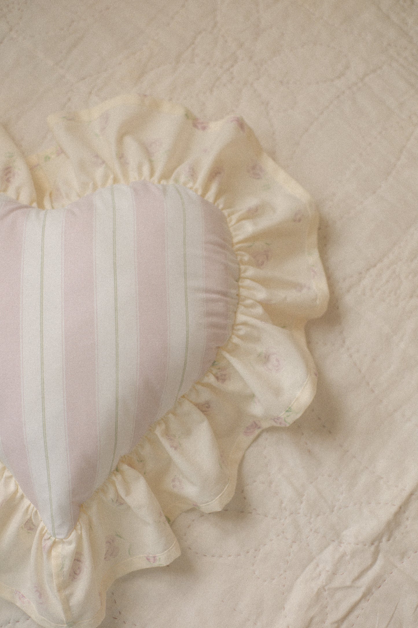 Handmade ruffled heart pillow - rosette