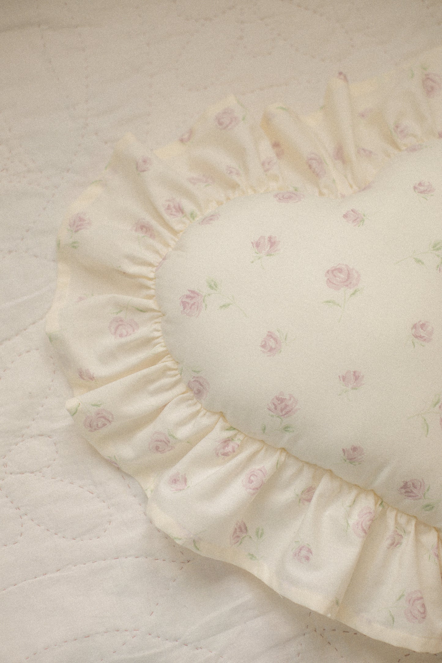 Handmade ruffled heart pillow - rosette