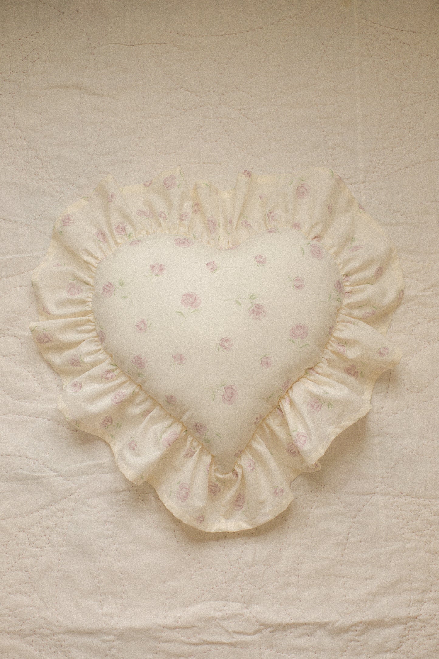 Handmade ruffled heart pillow - rosette