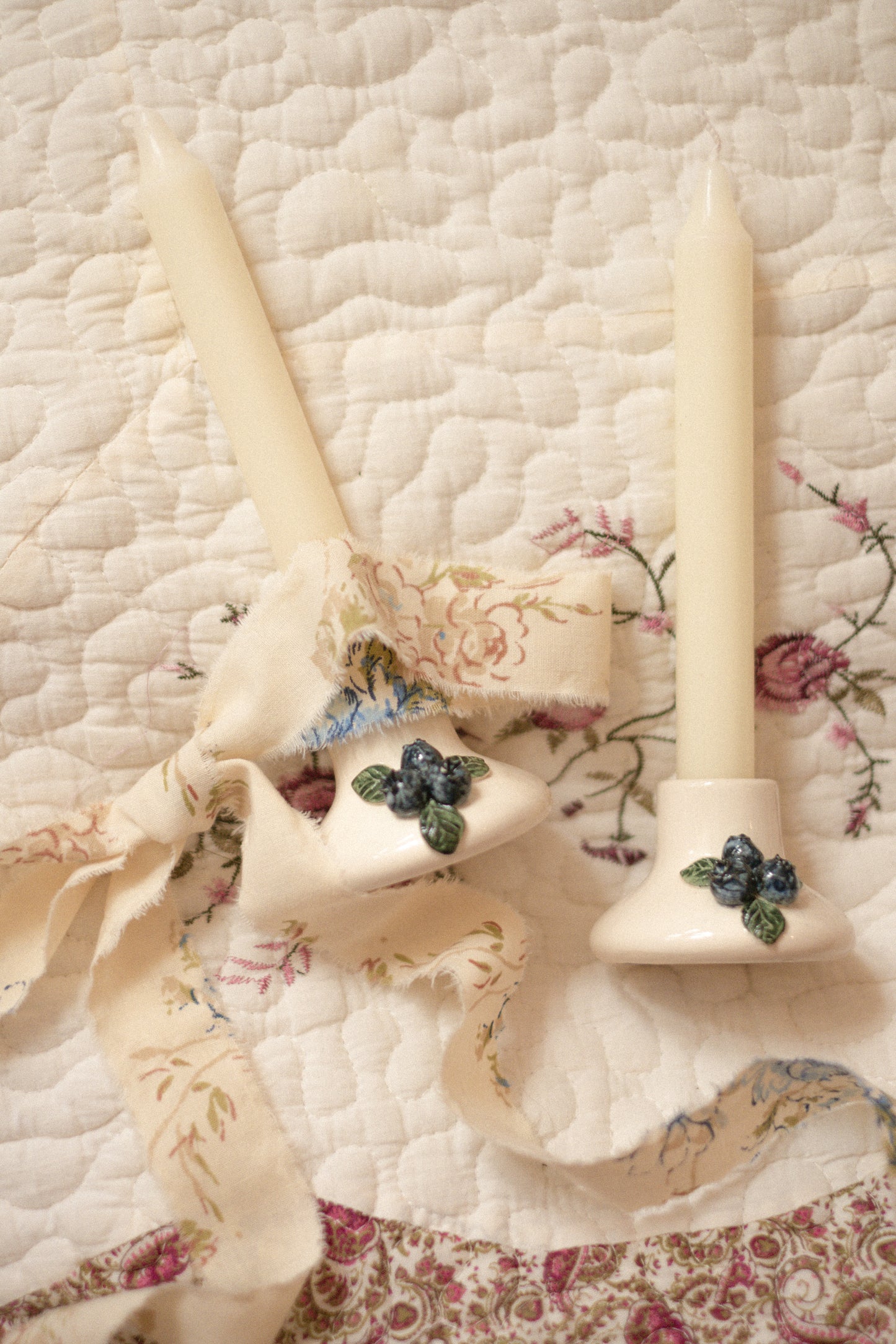 Vintage handmade blueberry candlesticks ♡ set of two