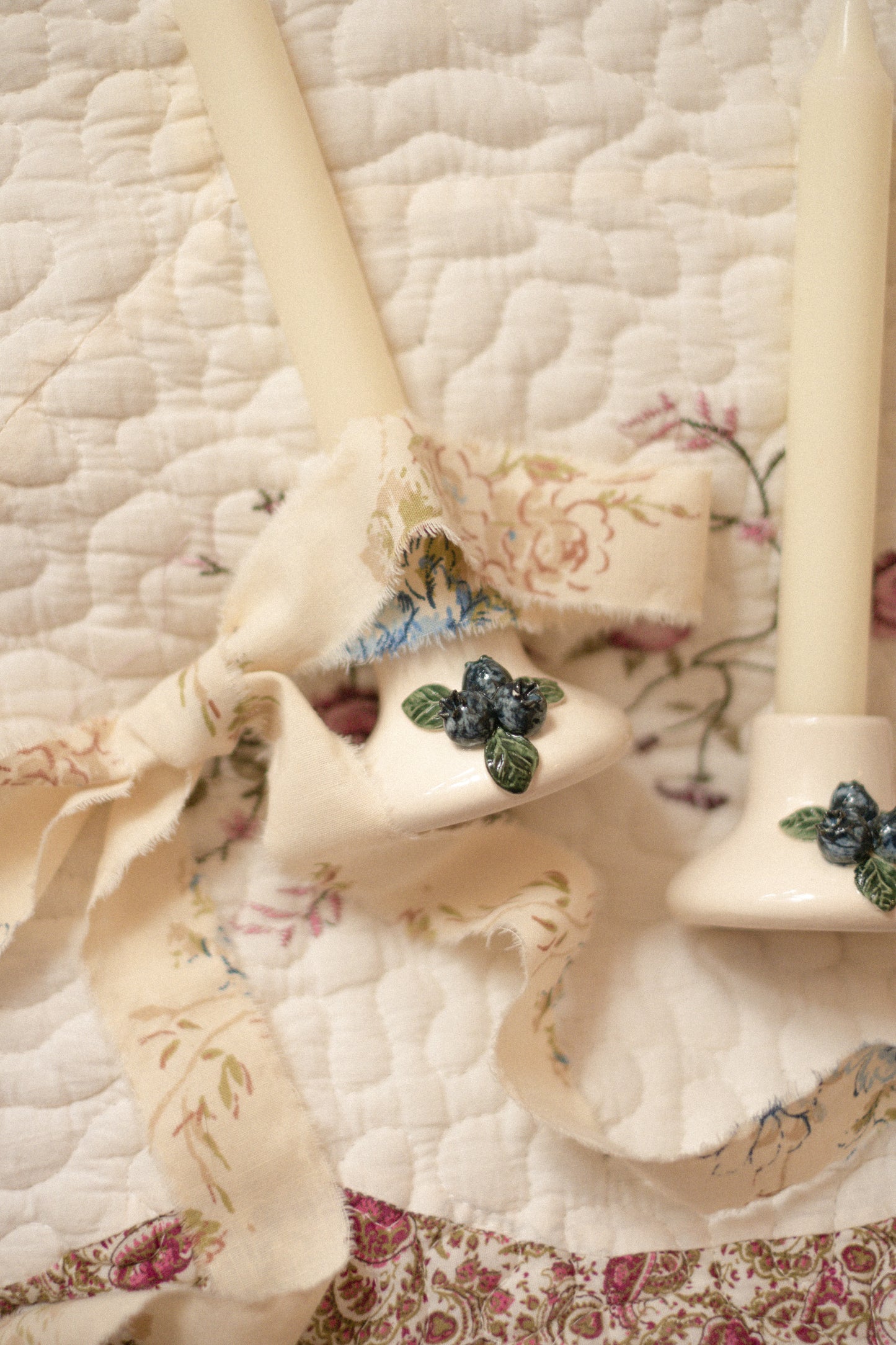 Vintage handmade blueberry candlesticks ♡ set of two