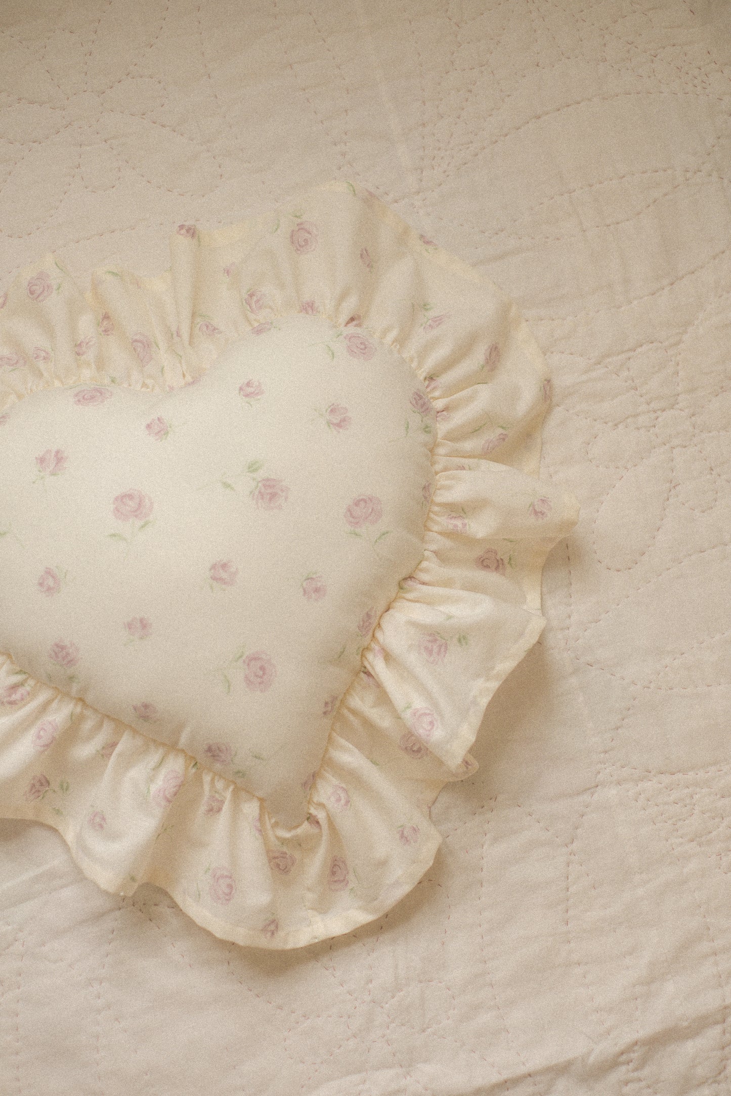 Handmade ruffled heart pillow - rosette