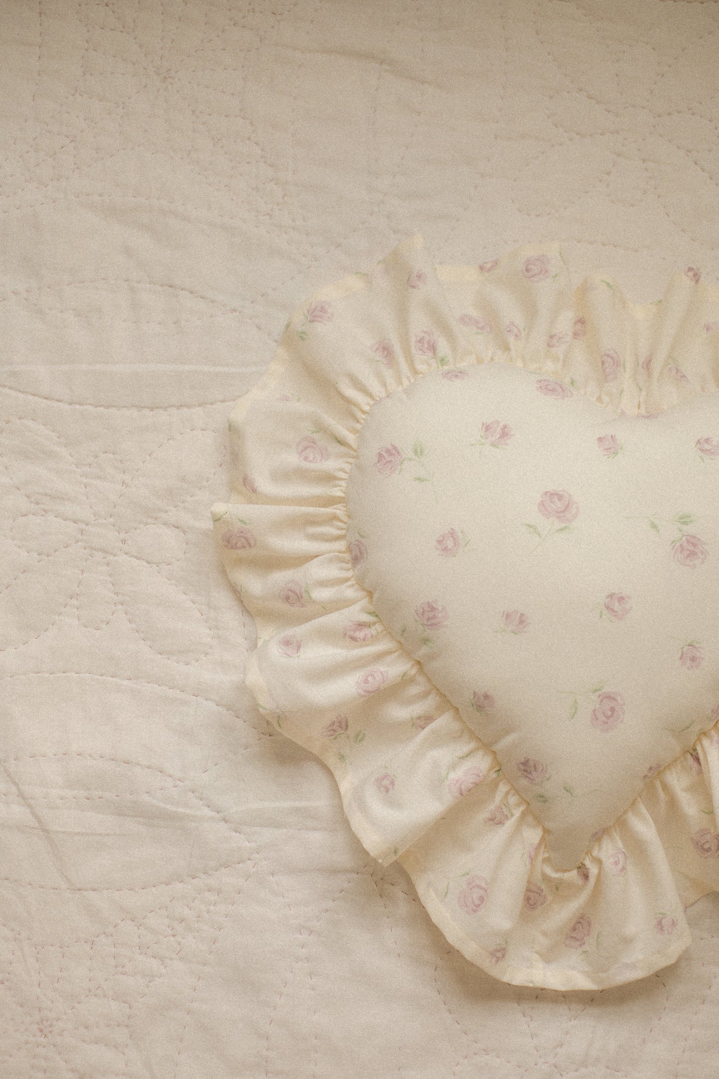 Handmade ruffled heart pillow - rosette