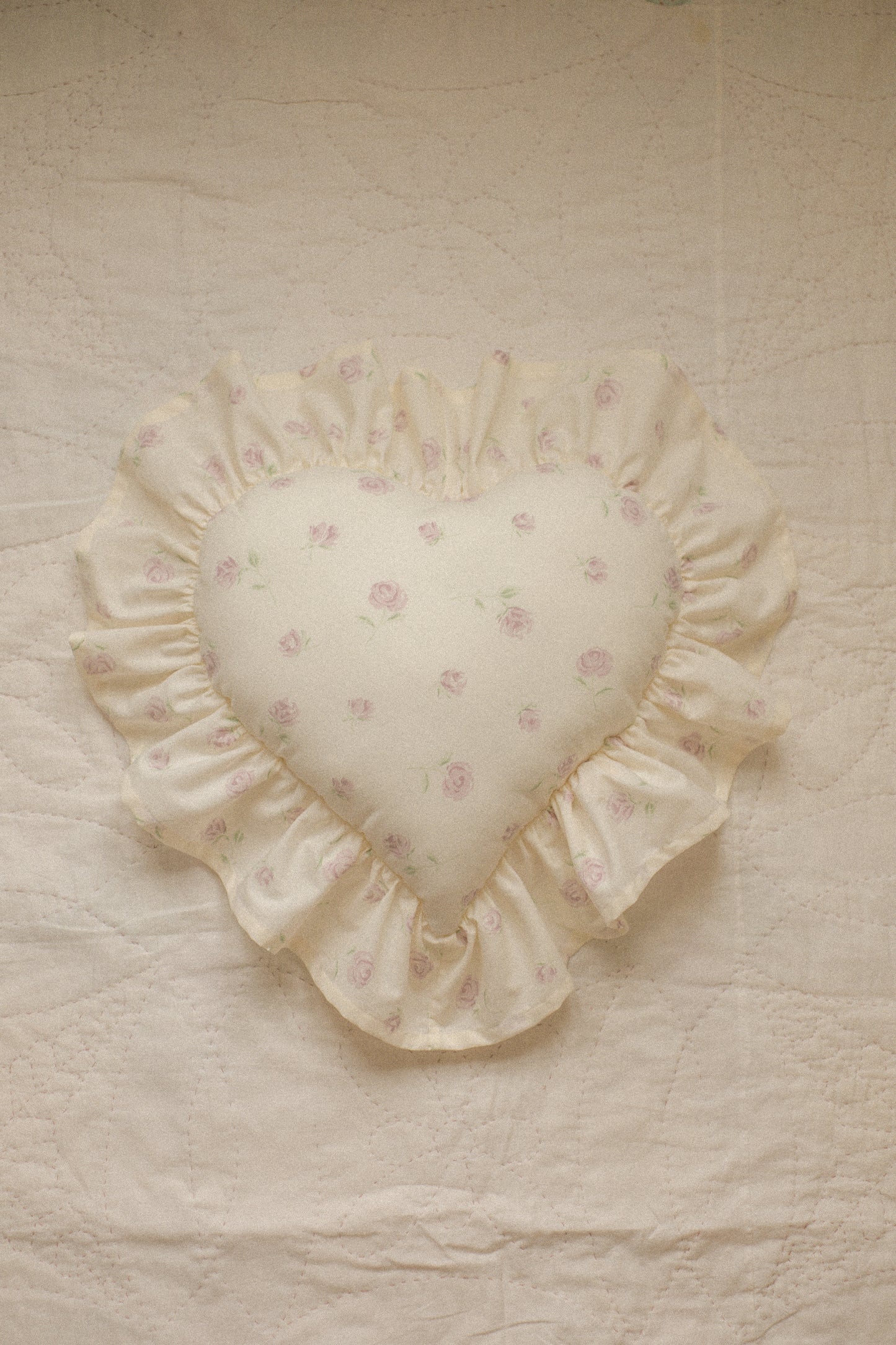 Handmade ruffled heart pillow - rosette