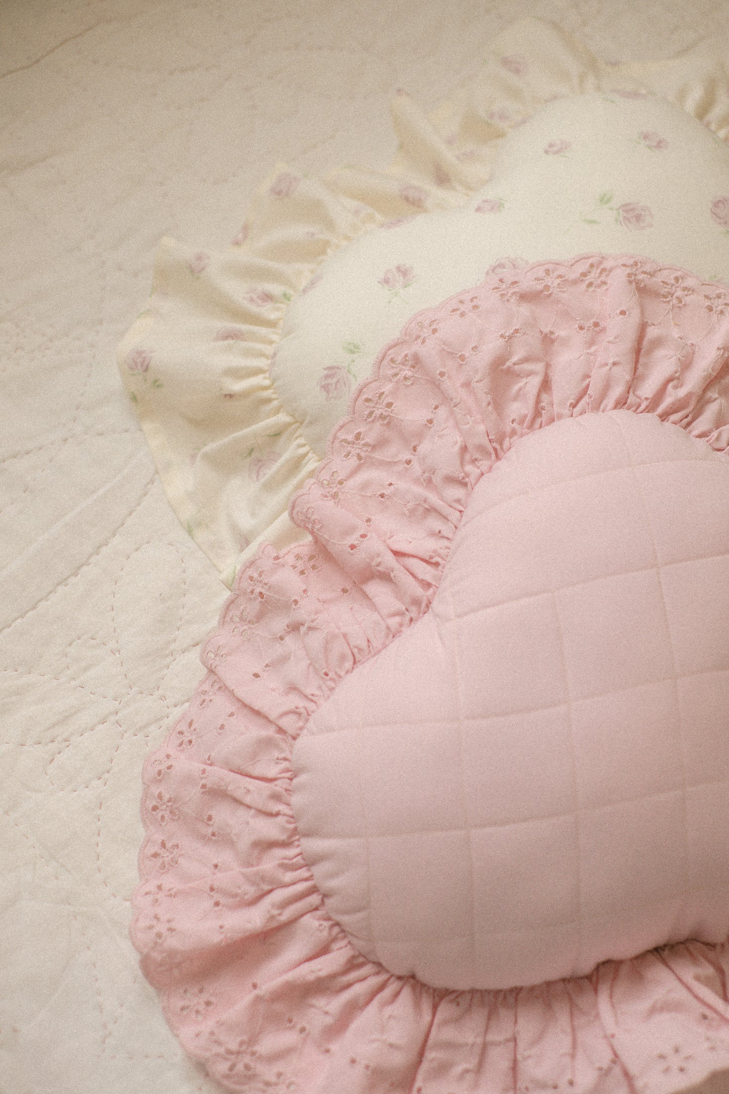 Handmade ruffled heart pillow - rosebud