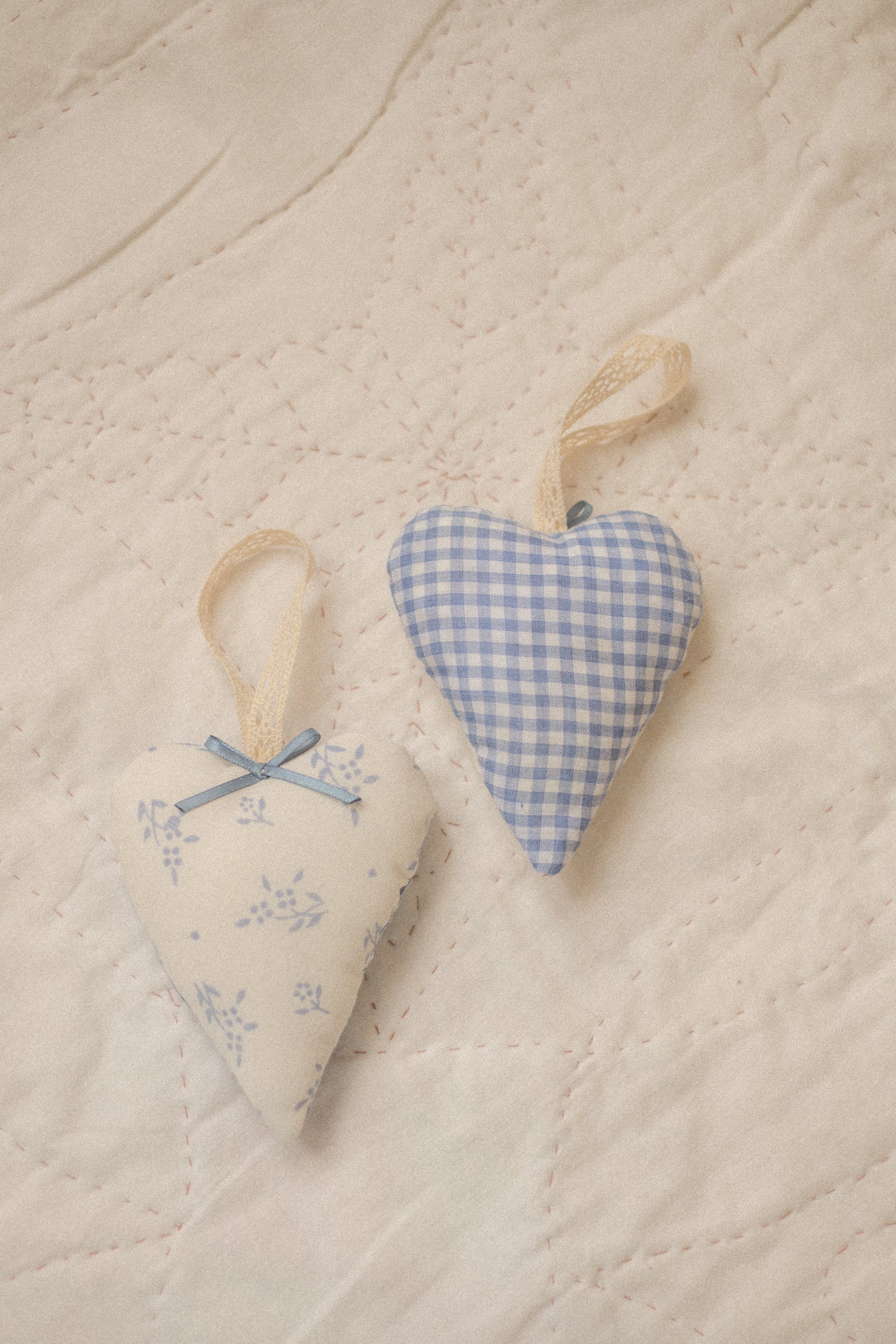 Handmade quilted heart shaped ornaments ♡