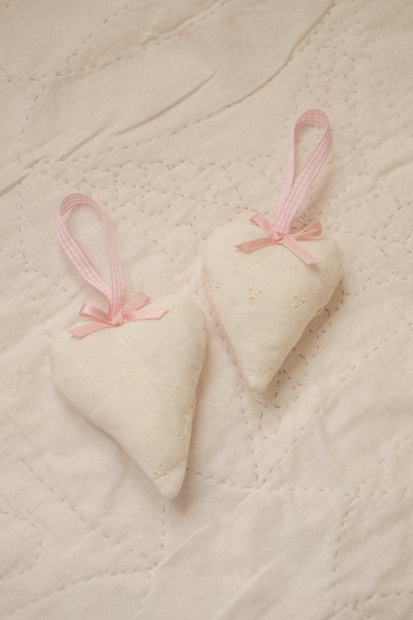 Handmade quilted heart shaped ornaments ♡