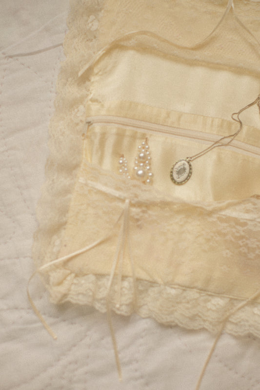 Vintage hanging satin lace trimmed organizer