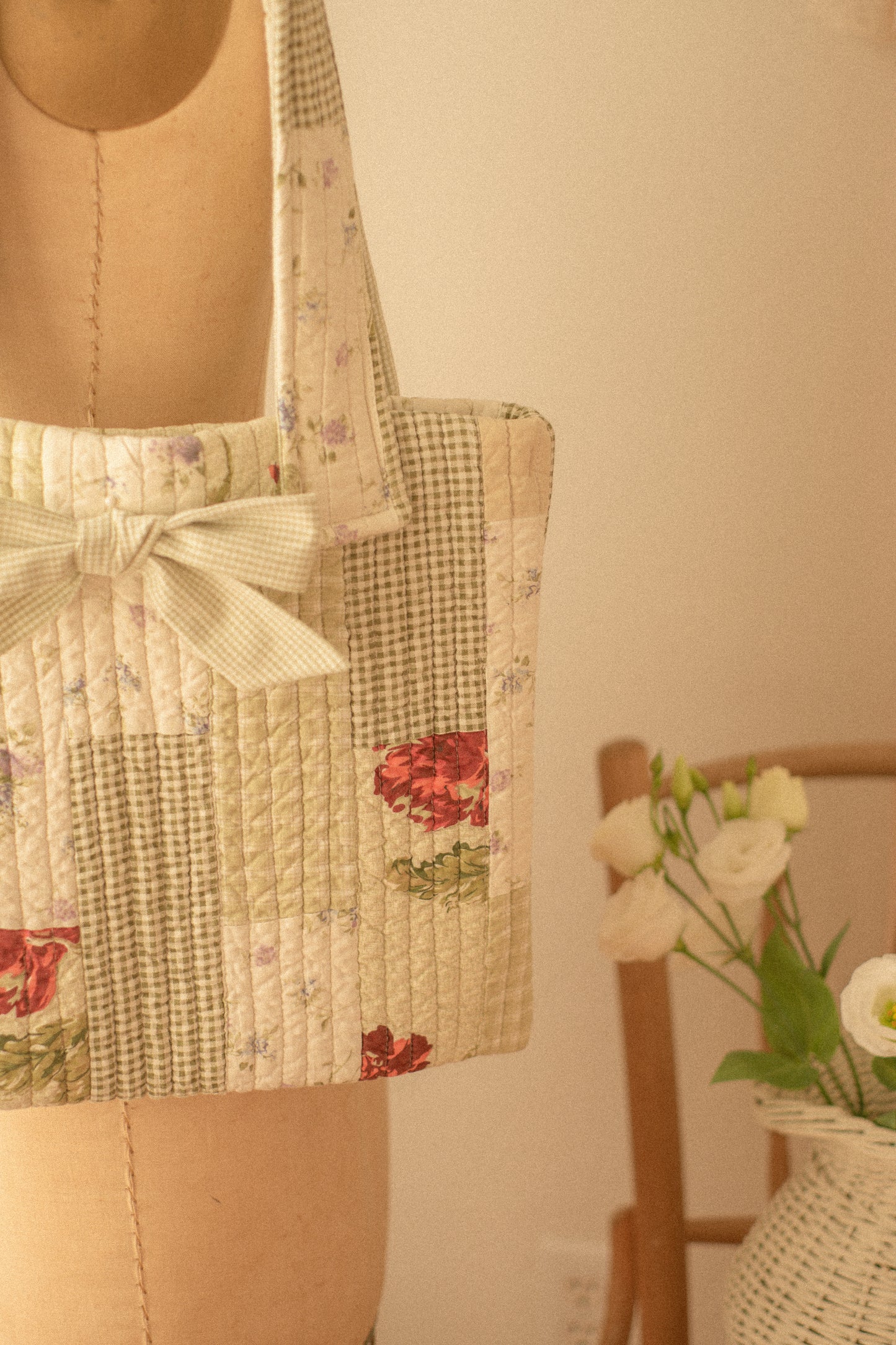 Handmade quilted mini tote bag - floral sprout