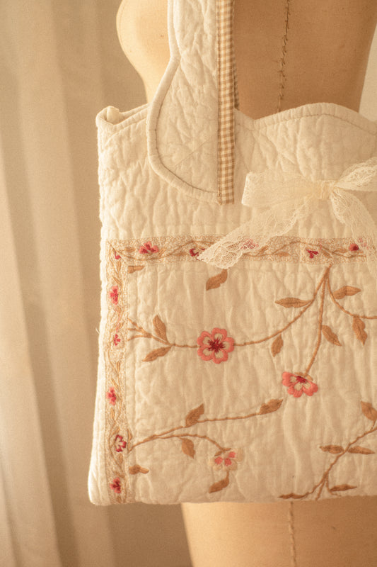 Handmade quilted mini tote bag - spring blossom