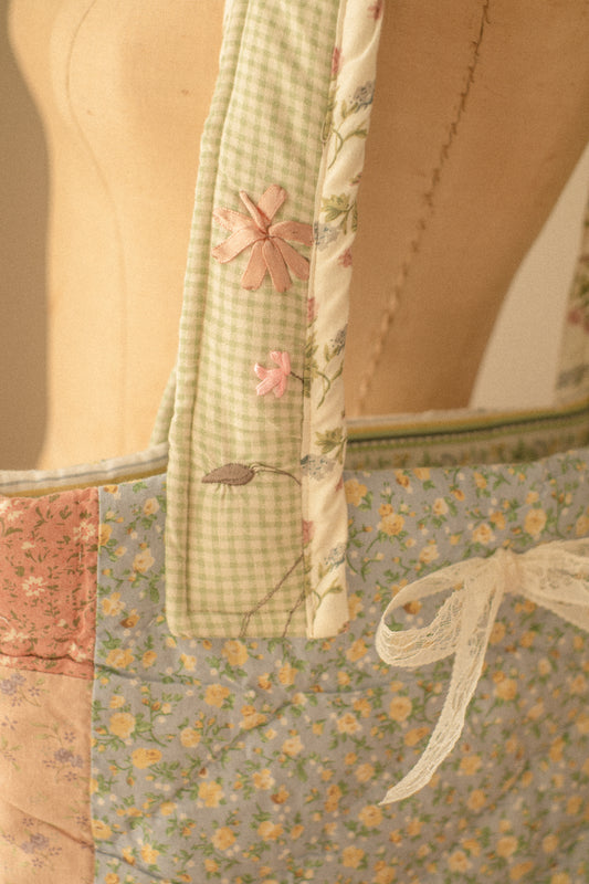 Handmade quilted mini tote bag - spring cottage