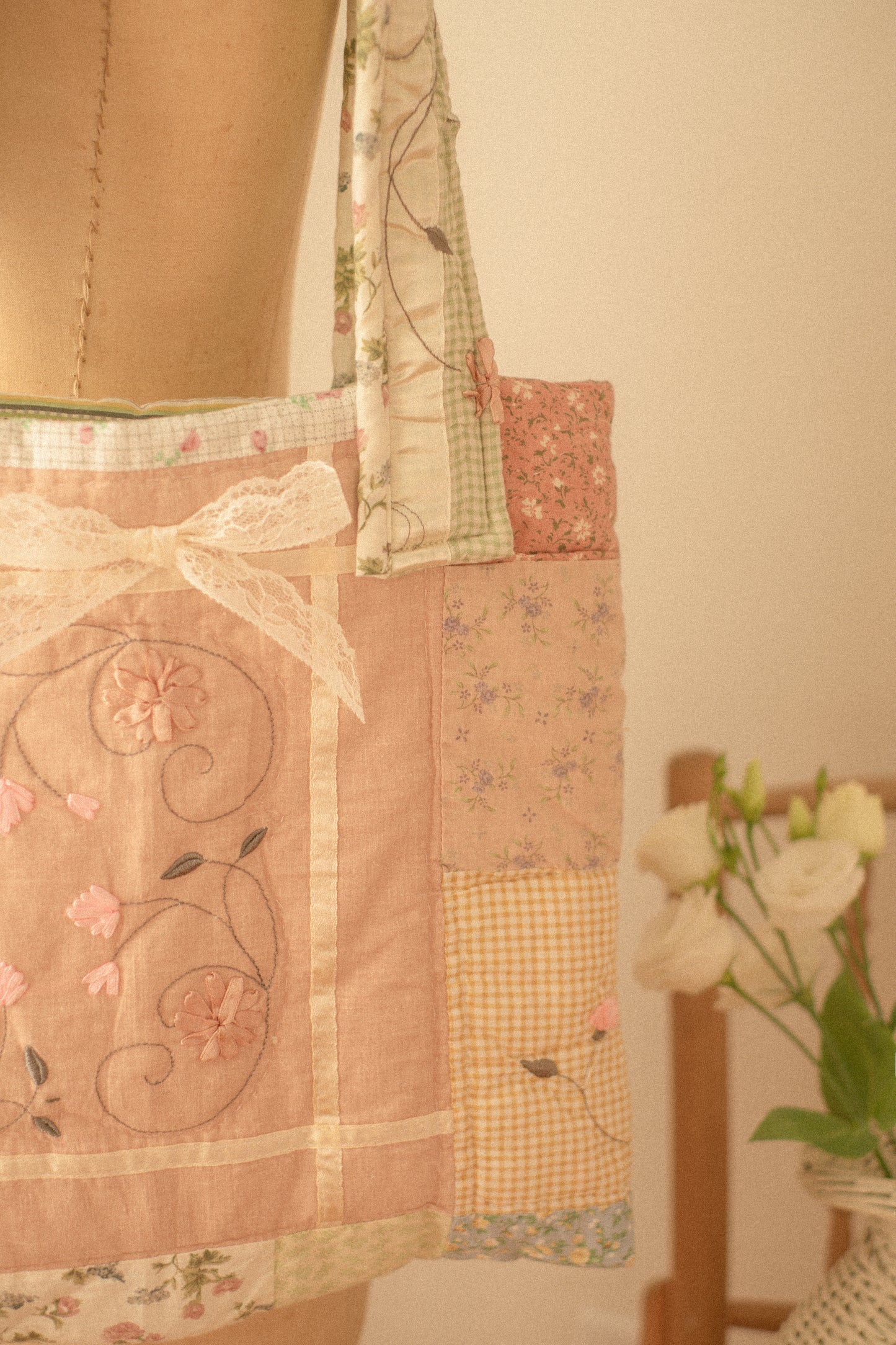 Handmade quilted mini tote bag - spring meadow