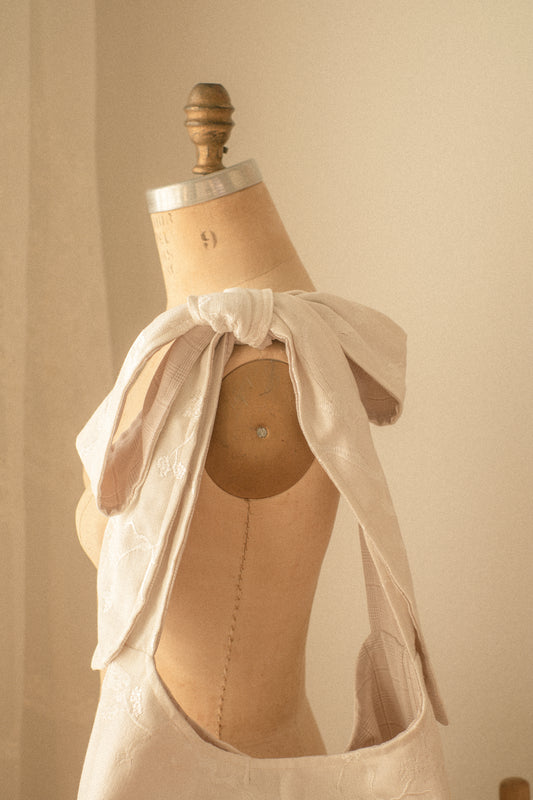 Handmade Ribbon reversible tote - café au lait