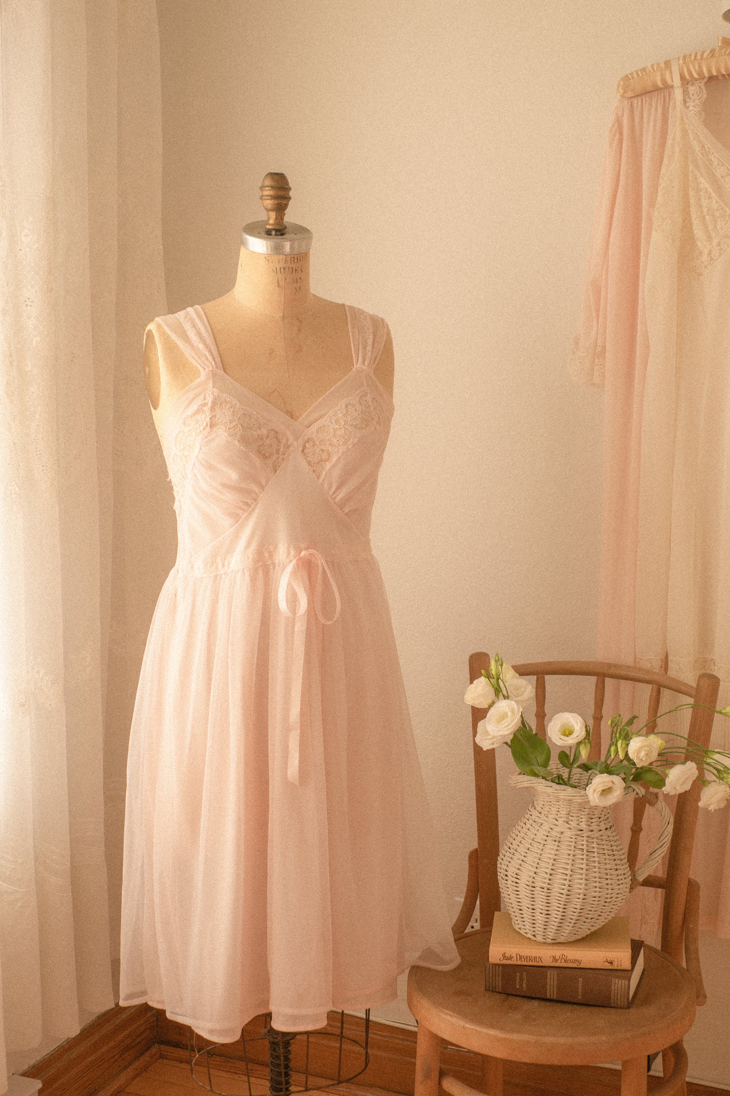 Vintage sheer pink lace nighty