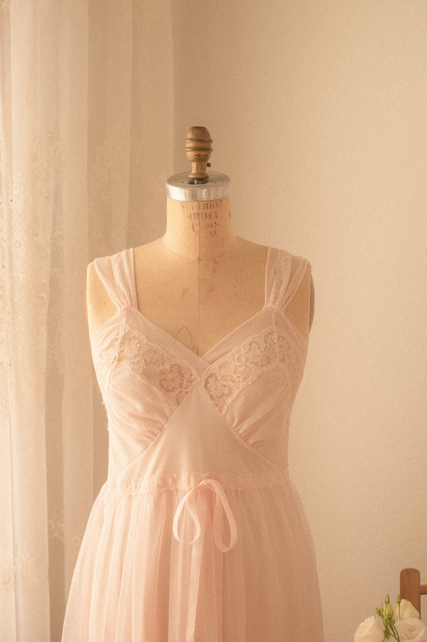 Vintage sheer pink lace nighty