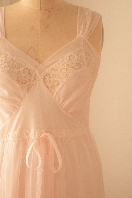 Vintage sheer pink lace nighty