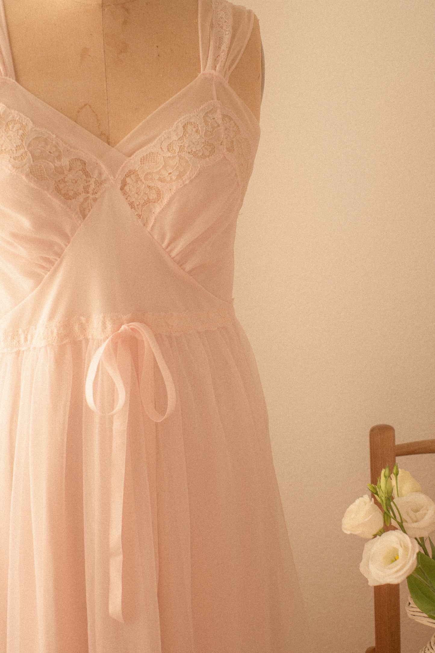 Vintage sheer pink lace nighty