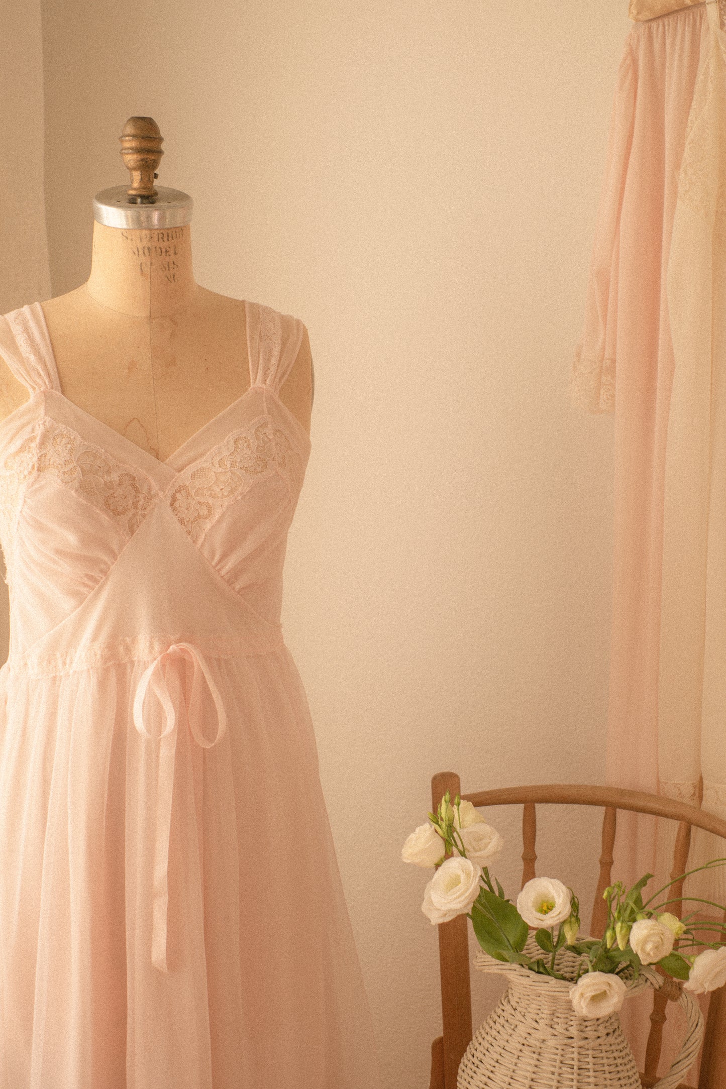 Vintage sheer pink lace nighty