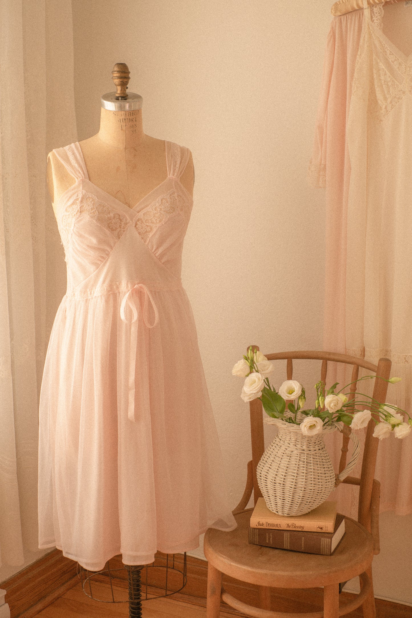 Vintage sheer pink lace nighty