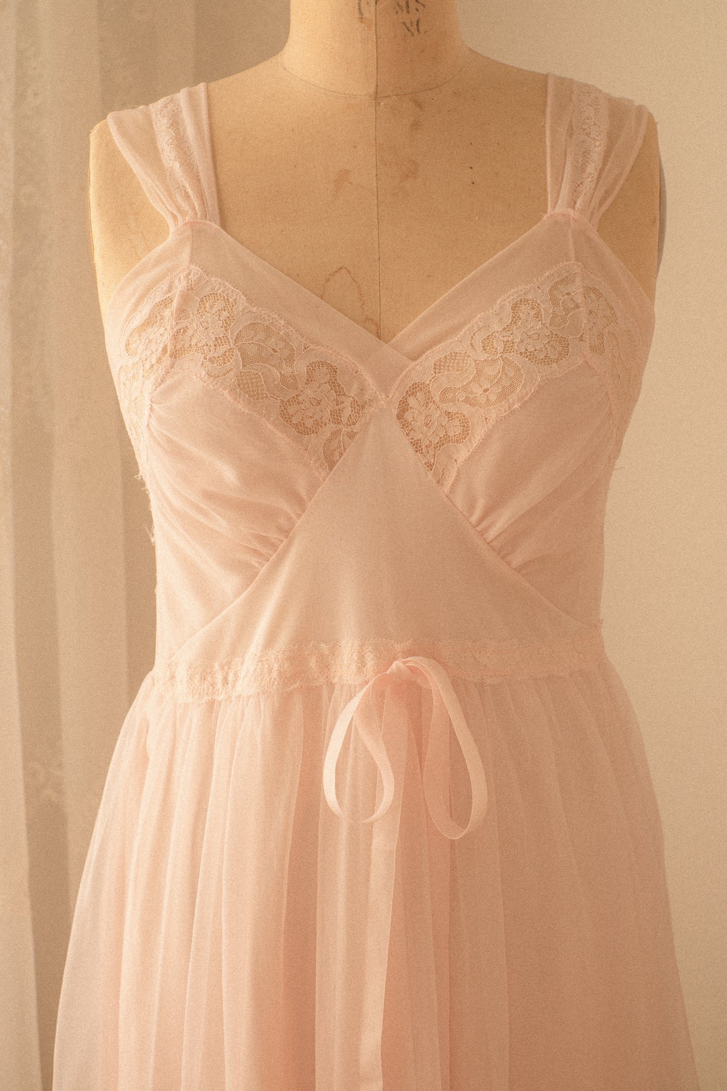 Vintage sheer pink lace nighty