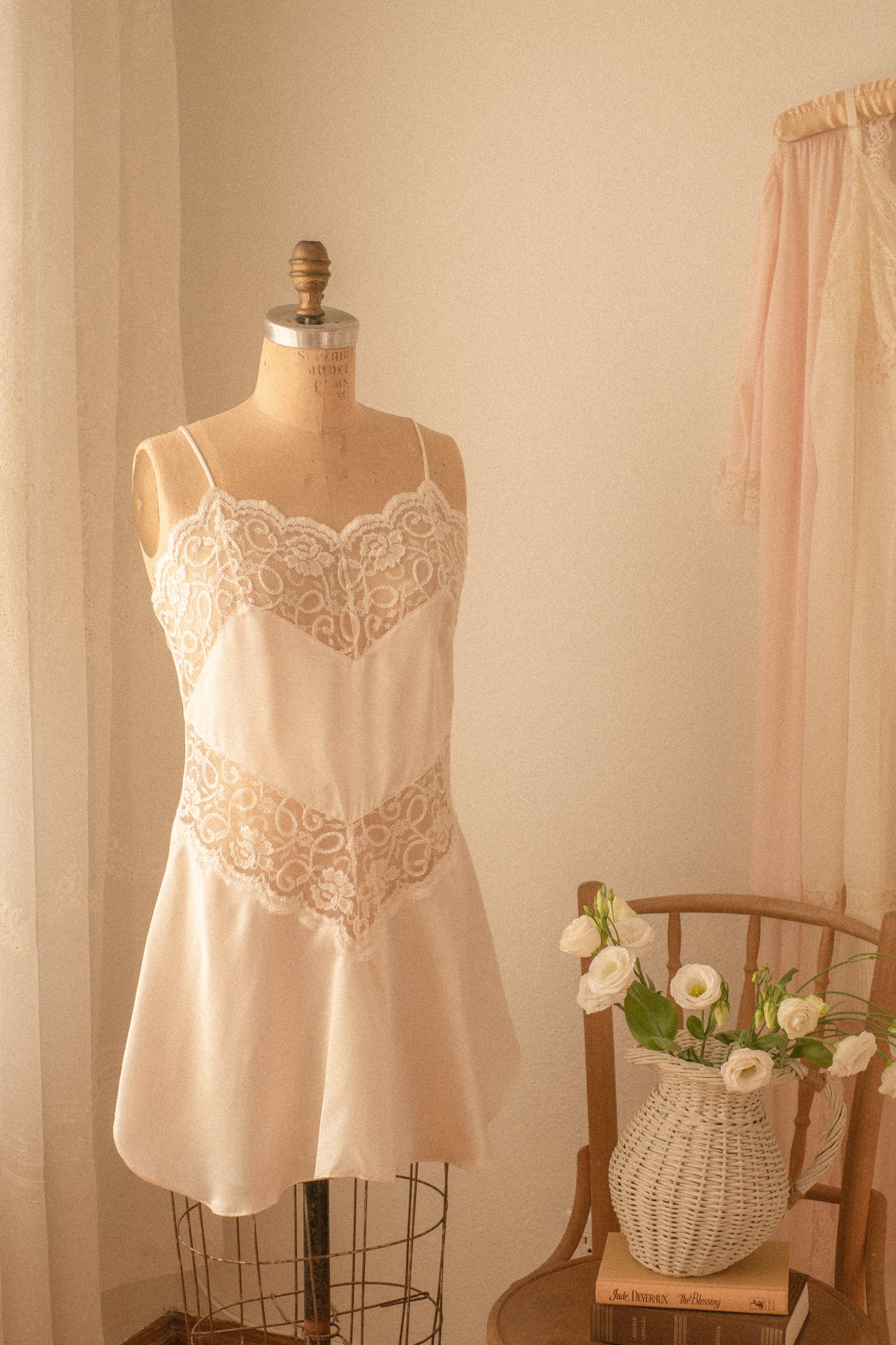 Vintage satin lace cut out nighty