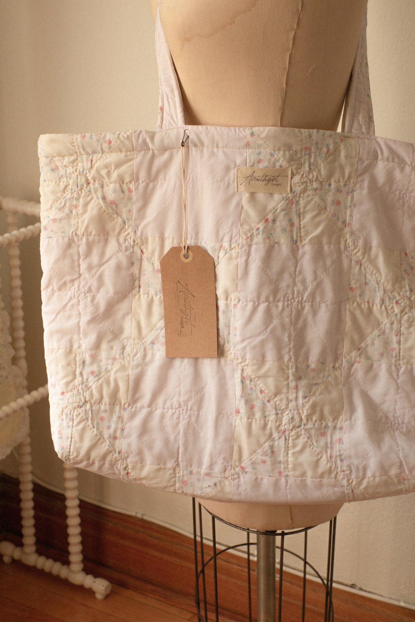 Handmade large quilted tote bag - Rosette