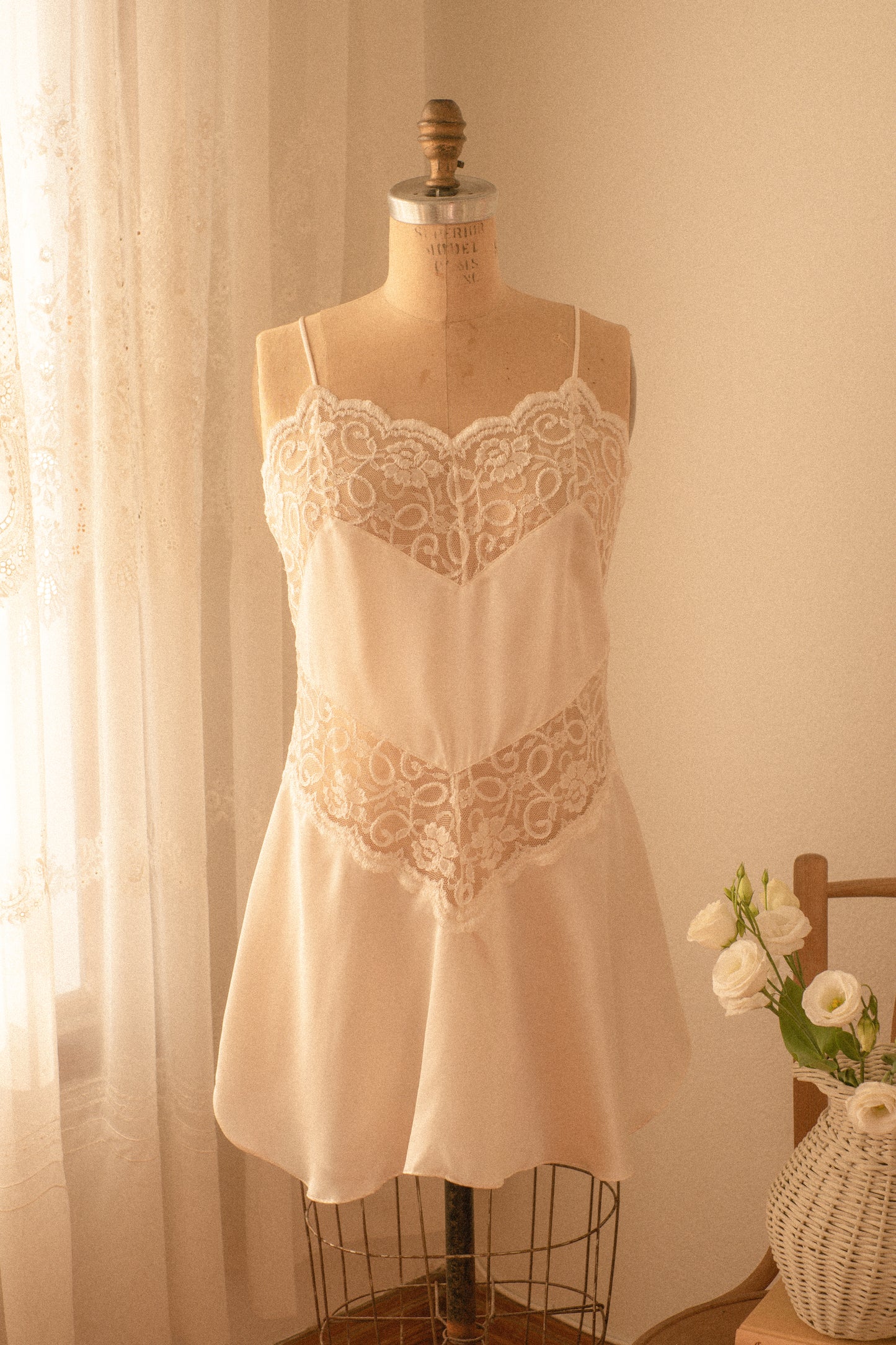 Vintage satin lace cut out nighty