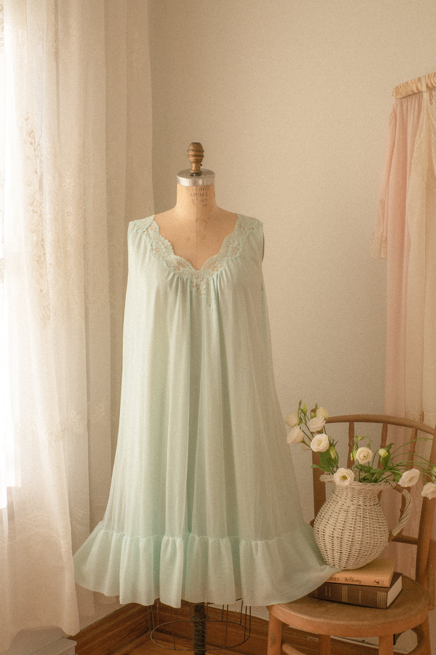Vintage sheer blue lace nighty