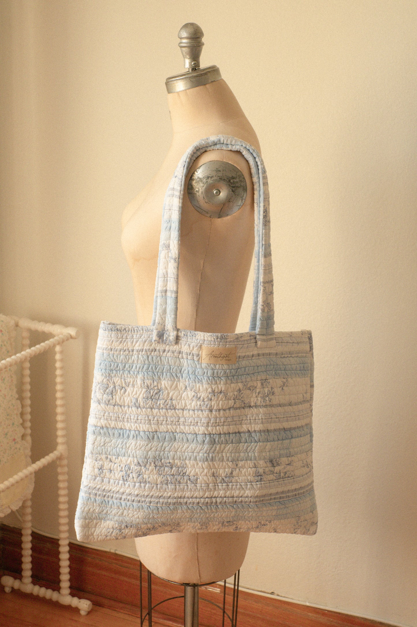 Handmade quilted mini tote bag - Cloud