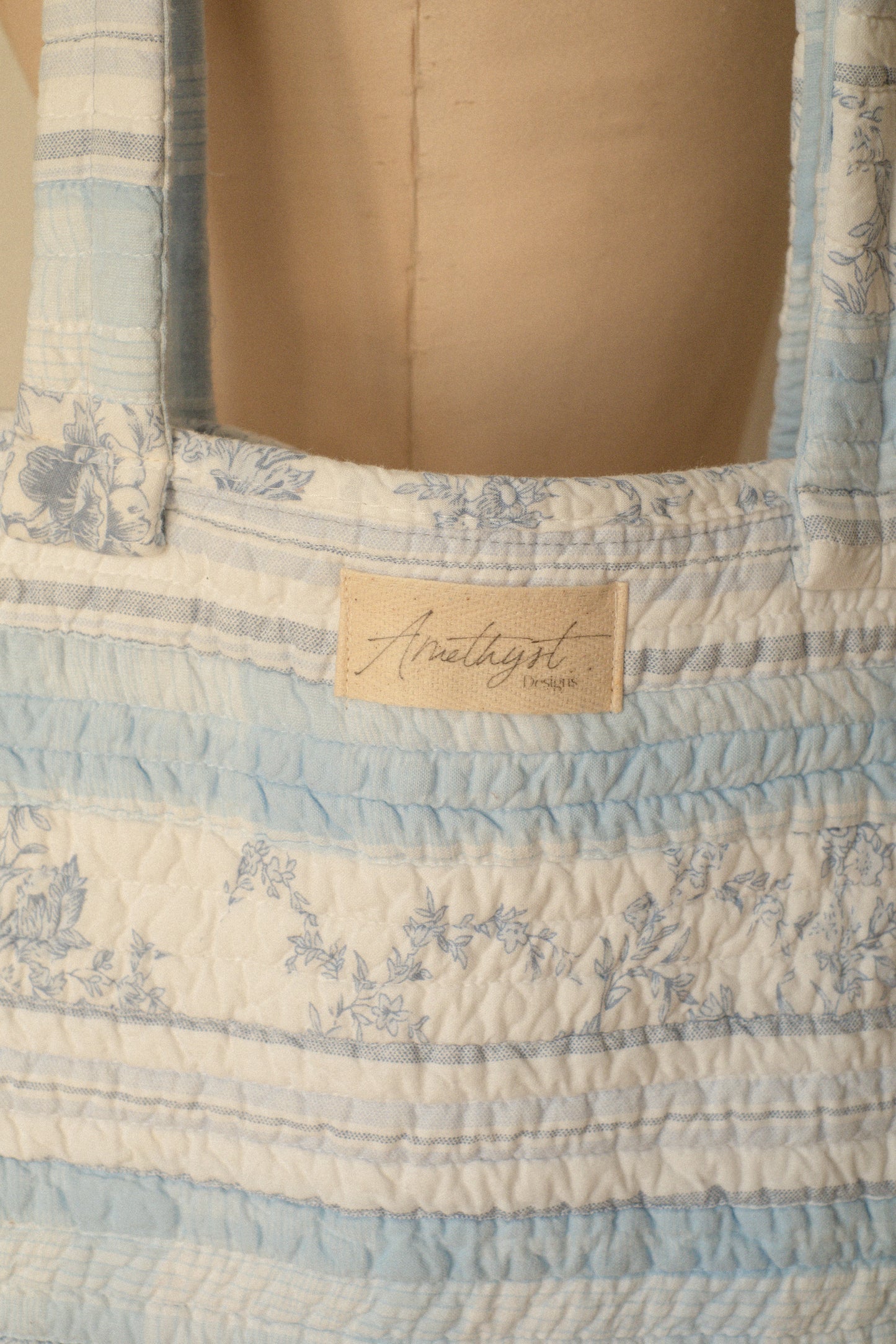 Handmade quilted mini tote bag - Cloud