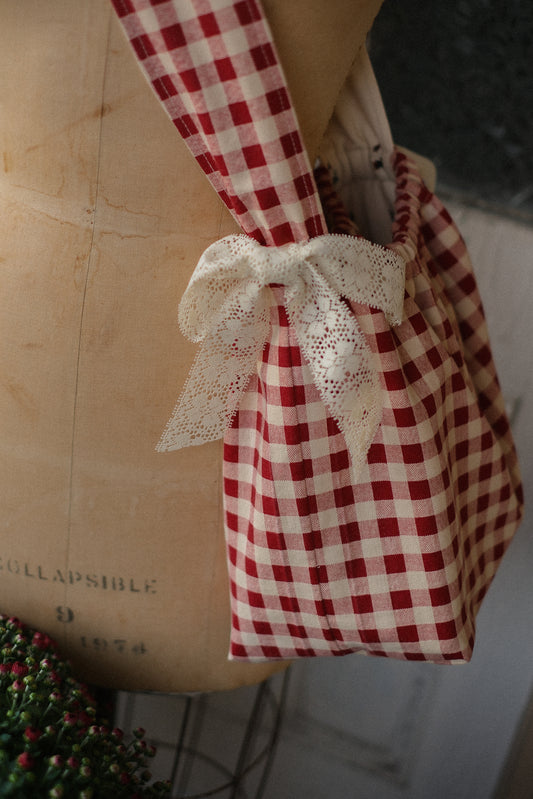 Handmade cotton tote bag - gingham ☕️