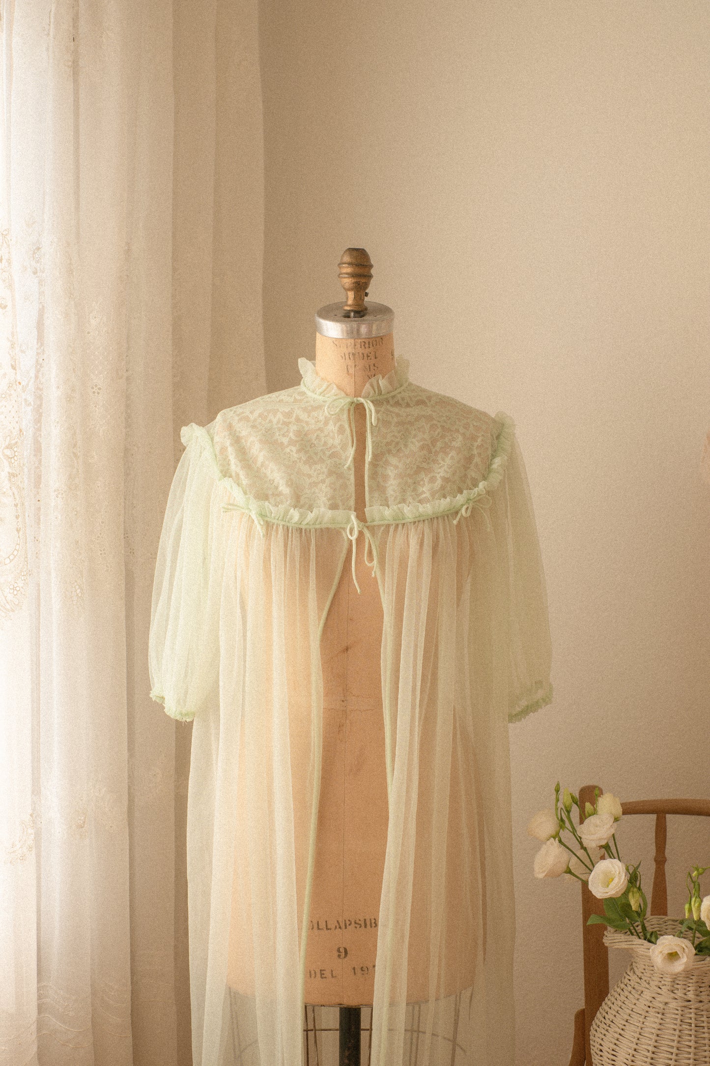 Vintage romantic sheer lace lingerie duster